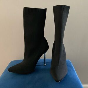 Cuccoo black knit gold metallic stiletto heel shin height boot